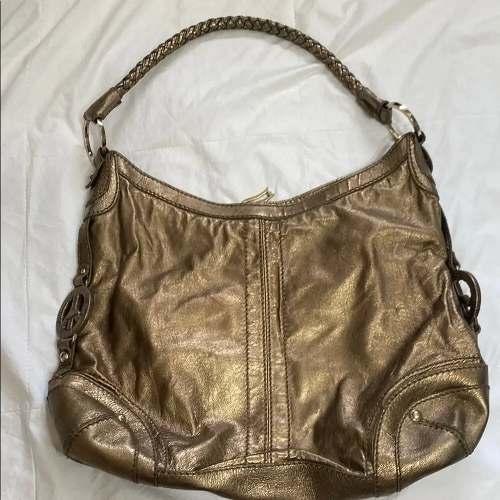The Sak Gold Hobo Bag Peace Symbol Braided Handle *Small Opening in Lining